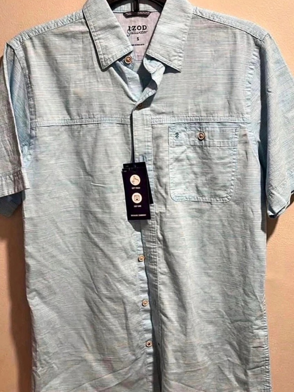Izod Saltwater River Blue Dockside Chambray Men’s Short Sleeve Size Small